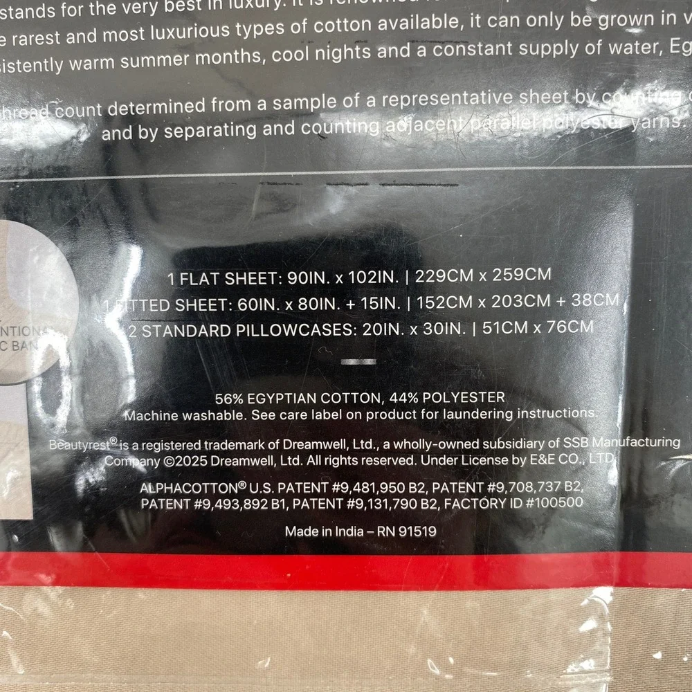 Beautyrest Black Sheet Set Queen Oatmeal 1000TC Egyptian Cotton Rich Deep Pocket